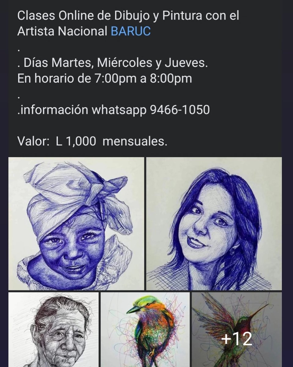 Baruc_artist's tweet photo. Clases Online de Dibujo y Pintura con el Artista Nacional BARUC 
.
. Días Martes, Miércoles y Jueves. 
En horario de 7:00pm a 8:00pm 
.
.información whatsapp 9466-1050 

Valor:  L 1,000  mensuales. 
.
.
.
.#art #artist #artwork #artpainting #ArtistOnTwitter https://t.co/DyzGbZGSgA