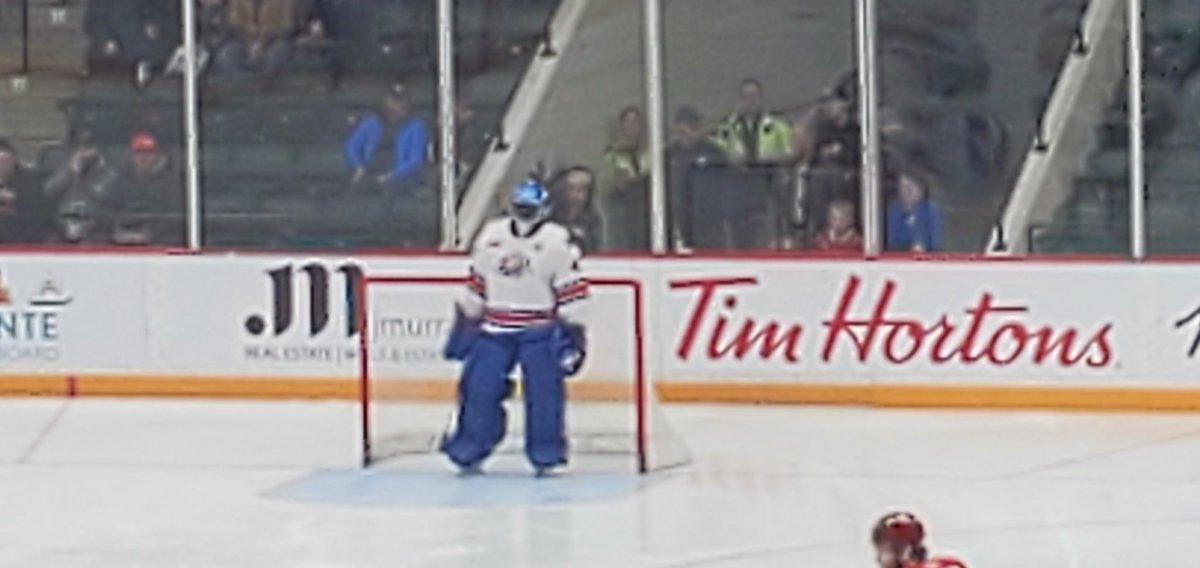 apuckman's tweet photo. At Leon's Centre Kingston to Kingston play Saginaw. 3rd game  in a row 2 in Bellville. https://t.co/2iAMorictU