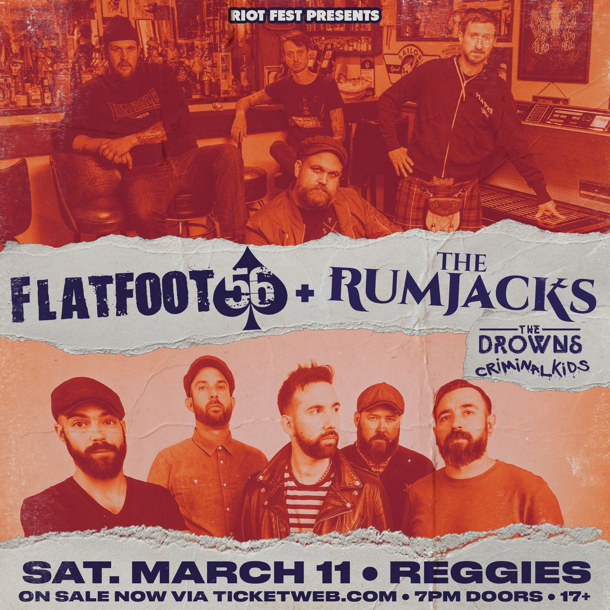 LOW TICKET WARNING: Only about 50 tickets left for Flatfoot 56 and The Rumjacks this Saturday, get 'em before they're gone!

reggieslive.com/show/flatfoot-…