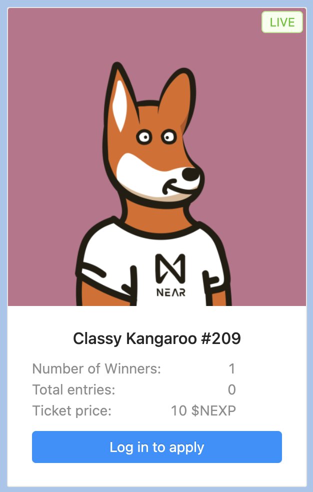 GM NEARton ☀️
A new raffle is live 🎊

Prize: Classy Kangaroo #209🎁
Duration: 48h ⏰

Buy tickets 👇
📍 shop.nearton.org/raffles/

#NEAR #NEARNFTs #NEARProtocol