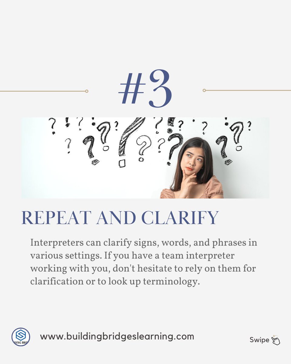 slwheeler81's tweet image. Six TIPS for times when you aren't able to understand the source message clearly and or come across unfamiliar terminology.  Swipe here to learn more.  #interpretingtips #professionaltips #communication #interpretingstrategies #terminology #interpretingchallenges