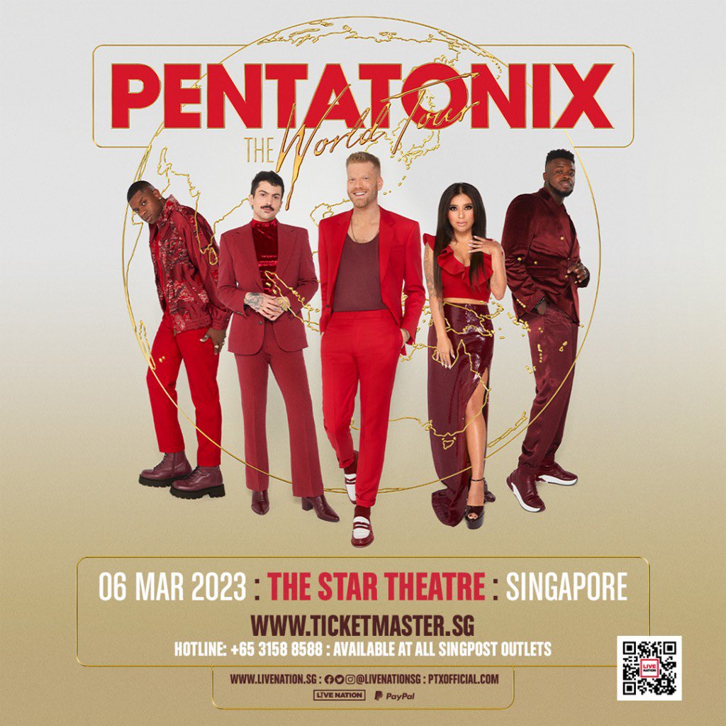 chartatonix's tweet photo. 🔴 The first show of the 2023 Asia/Aus leg of #PTXTheWorldTour is set to commence in Singapore within the next day. 

This marks the first non-holiday concert tour show Pentatonix has embarked on since 2020. https://t.co/3spG3dWfd3