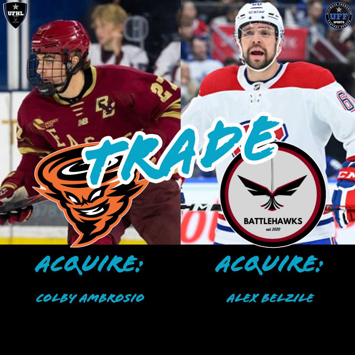 theUFHL's tweet photo. 🚨TRADE ALERT🚨
#UFHLTrades #FantasyHockey #HockeyTwitter @BattlehawksUFFS #DA32 @UFFSports https://t.co/WzrakmZX1R