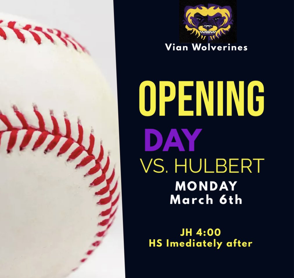 VianHSBaseball's tweet photo. It’s here! We will play right after the JH! It will be an awesome day for baseball! Hope to see everyone come out! #Wolverines https://t.co/e3wXMb6A3m