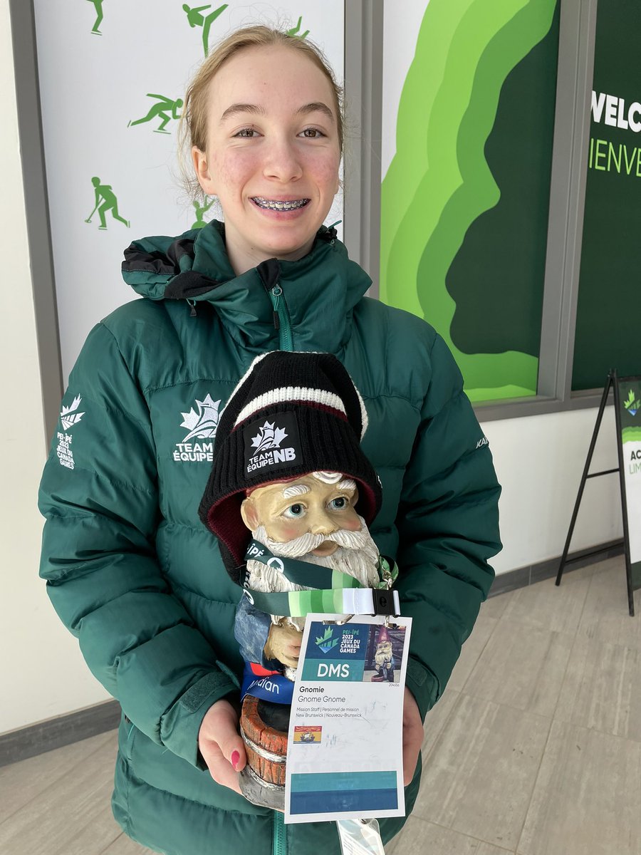 FLAG BEARER PHOTO-OP: Managed a quick pic with Marisol Savoie, @team_equipenb @2023CanadaGames flag bearer #CanadaGames #PEI #SportNB #TeamEquipeNB #lifeofagnome