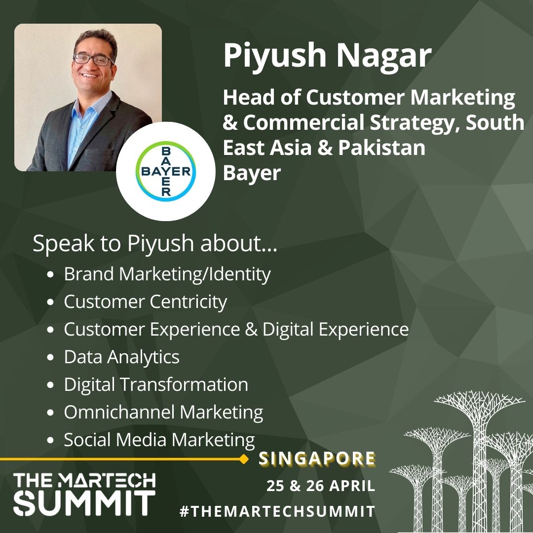 Martech_Summit's tweet photo. Welcome Mr Piyush Nagar from @Bayer to The MarTech Summit in Singapore on 25 & 26 April 2023!
Find out more at: https://t.co/LBedLRcSDq
π¦ Early Bird Sale Now On Until 15 March!
#themartechsummit #martech #martechasia #singaporesummit #dataanalytics #digitaltransformation https://t.co/LIOSP3xZvE