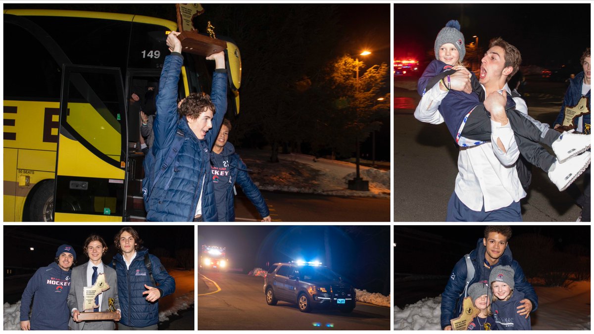 lawrenceacademy's tweet photo. Complete with a Groton Police and Fire escort home, our #GoLASpartans arrived back to the Stone Athletic Center as @NEPSAC Champions. Let’s go Spartans! #GrotonMA https://t.co/3tXI2b7YxP