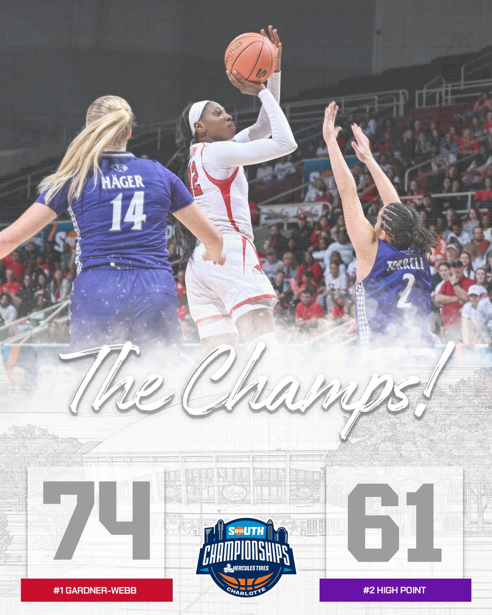 GWU_WBK's tweet photo. The Champs are CROWNED!! Gardner-Webb 74, High Point 61. FINAL. #SkoDawgs https://t.co/etOT6Fvye9
