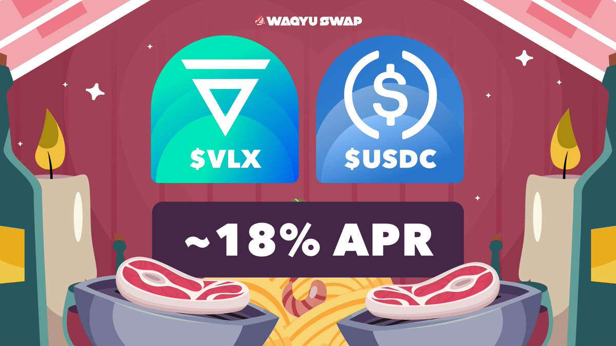 Let's kick off the new week, Wagyu enthusiasts! Get ready to savor some mouth-watering delicacies. 
🧑‍🍳🥩🍖👨‍🍳
Our menu this week includes VLX-USDC with a tempting APR of ~18%!
Stay nourished and keep farming with us. Check out our farms at 👇👇👇
 
exchange.wagyuswap.app/farms.