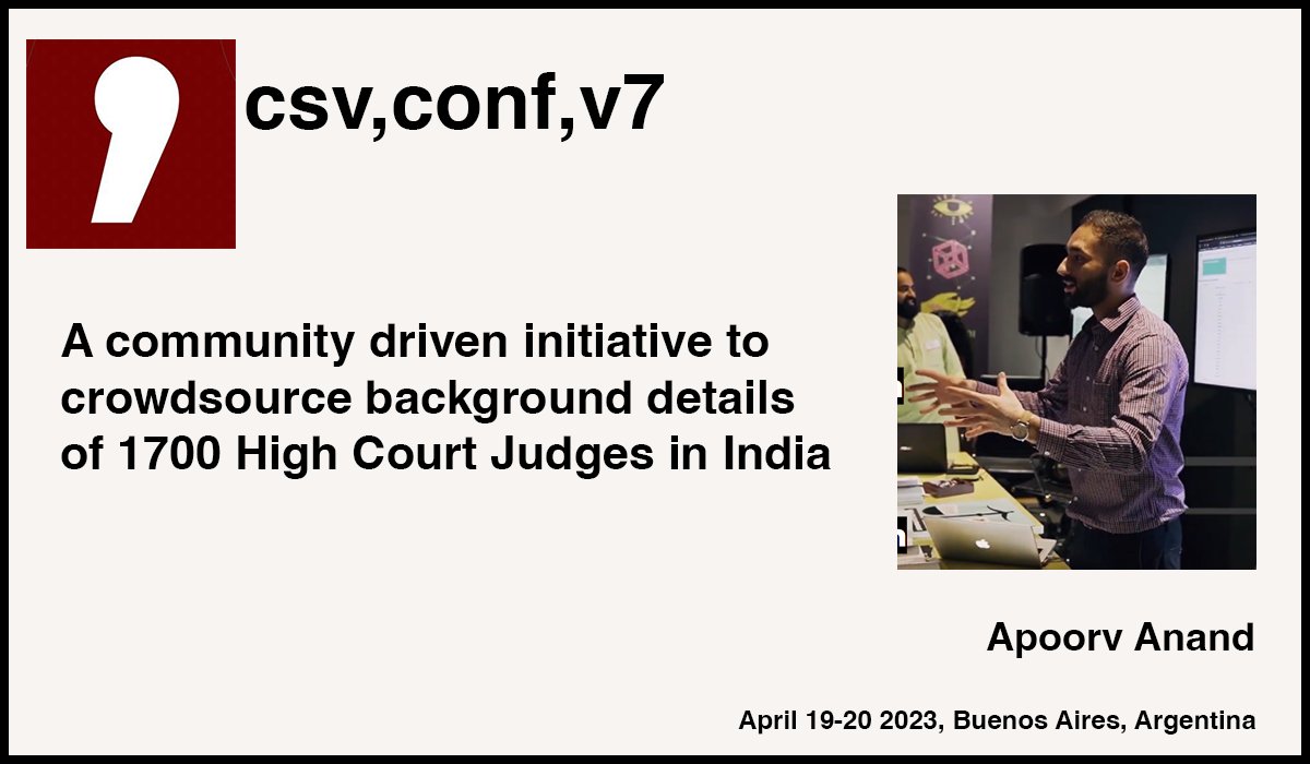 Discover the story behind the Know Your High Court Judges dataset and how it is filling an information gap in India's judicial system. 

Learn about the process of curating data and the crucial roles played by members of the Justice Hub community at #csvconfv7 on Apr 19-20!