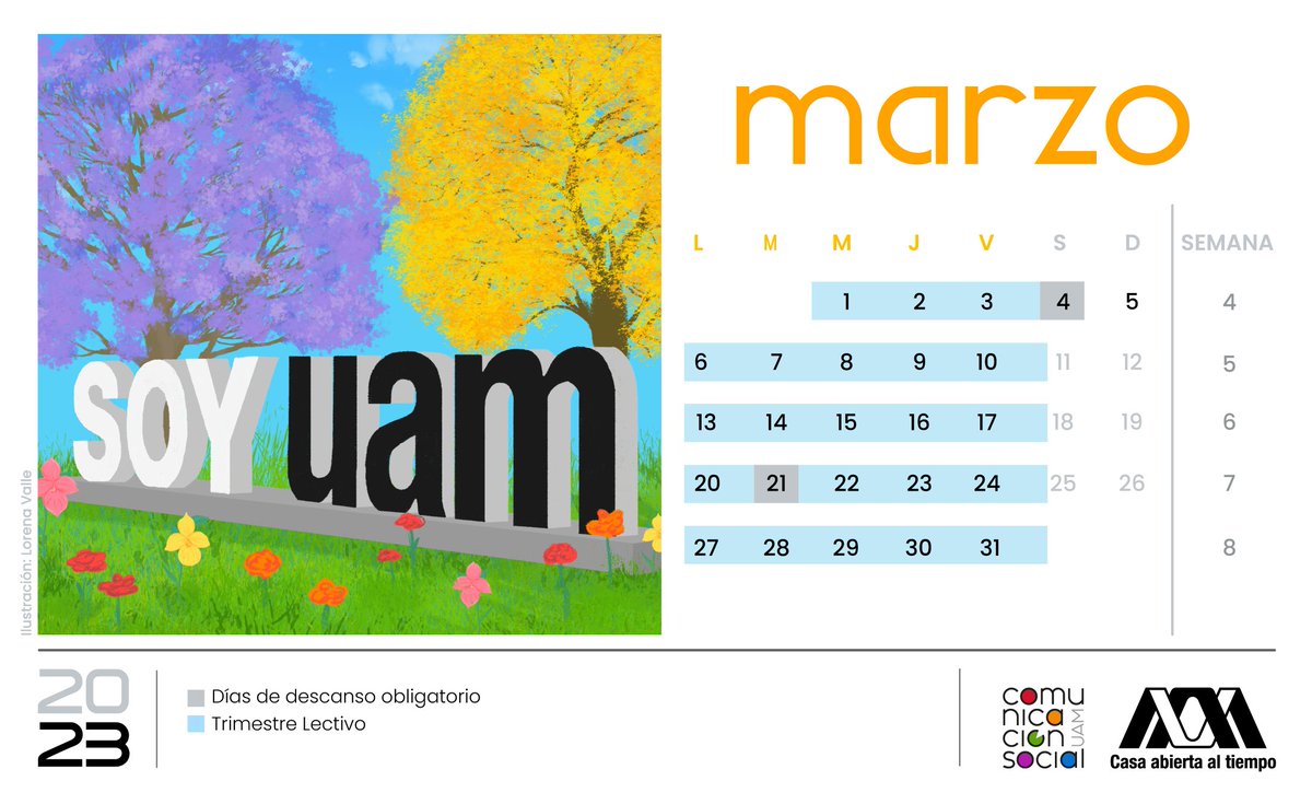 lauammx's tweet photo. 🗓 ¡Consulta el calendario escolar correspondiente a MARZO! ¡Pantera, disfruta de la primavera! ¿Qué es lo que más te gusta de esta estación del año?
.
#UAM #SoyUAM
#CalendarioUAM
#InformeUAM2022 https://t.co/qlPfCvvi7b