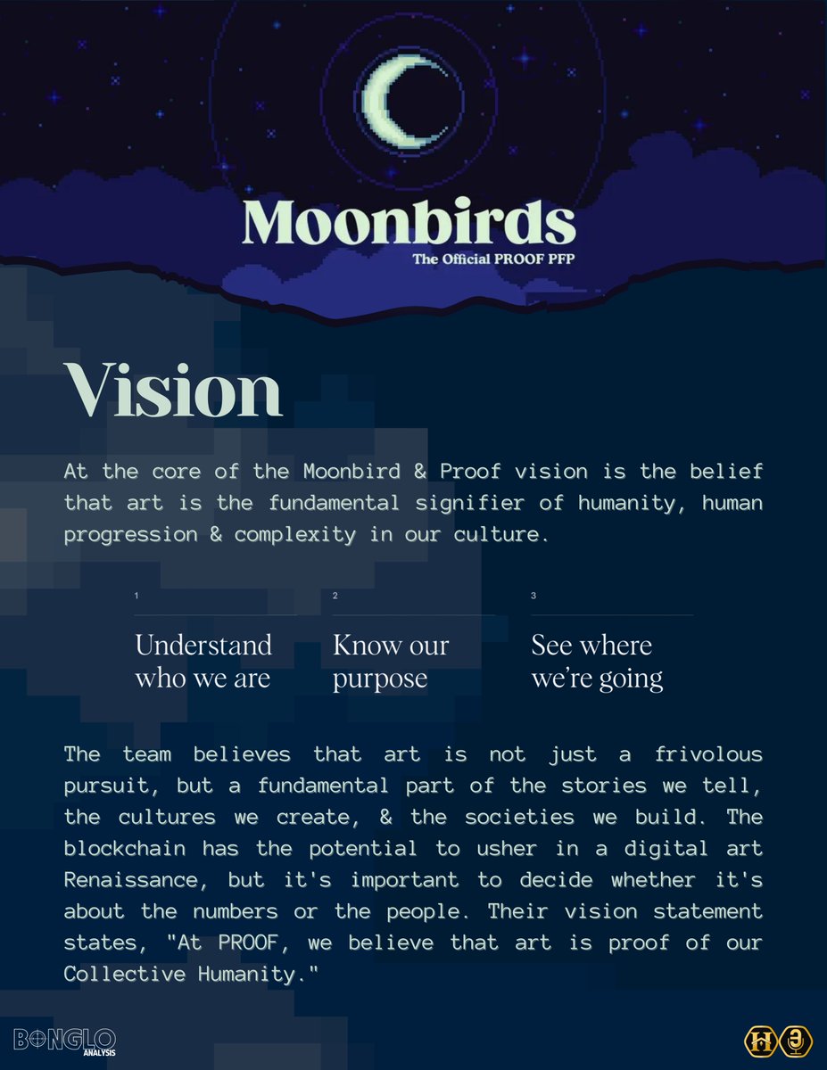 🦉 @MoonBirds Q1 Update Deep Dive 🦉

Cumulative action creates the powerful culture we see emerge within Web3, but alignment in vision is a requirement.

This is the <a href="/moonbirds/">Moonbirds</a> Vision, Purpose &amp; Process moving forward. 

"Art is proof of our collective humanity"

Giveaway 👇🎁