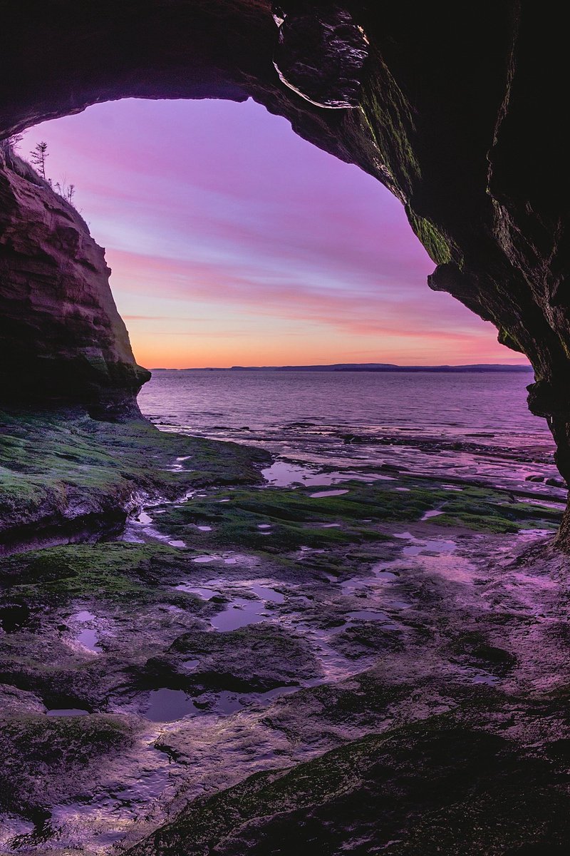 @VisualsbySauter A cave inside a flower pot island at low tide at Burntcoat Head, Nova Scotia (home to the world's highest tides).