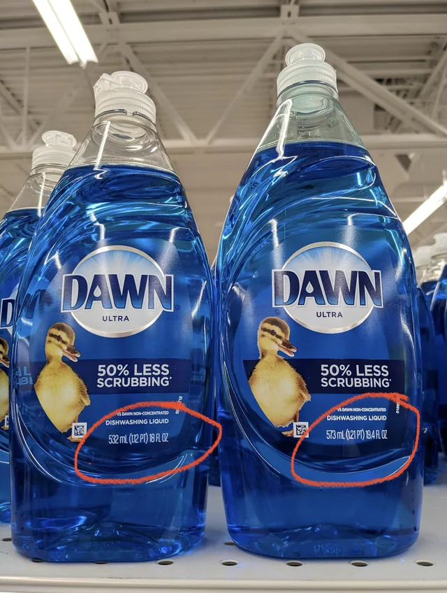 Same Dawn dish soap from the Dollar Tree less than a year later :  r/shrinkflation