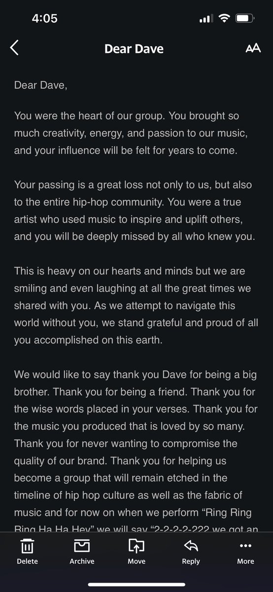 sthrnSTARshines's tweet photo. #DeLaSoul just sent out an email &amp; got me in my feels on this Sunday evening 

#DearDave #RIPDave #HipHop 

De La Soul is now streaming 🎶 🎼 🎙️ 🎤 🔊 https://t.co/yeHib5WQwD