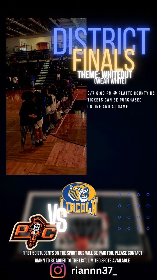 Come support our Lady Tigers as we fight to come out as District Champions on Tuesday! #1 Lincoln Prep vs #3 Platte County #RepThePrep #LincolnBasketball #ForTheCity #Whiteout #DistrictChampionship