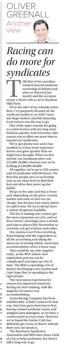 Sam Hoskins (@hoskinssam) on Twitter photo Great exposure for the plight of syndicates from โฆ<a href="/G_G_Racing/">Greenall Guerriero Racing</a>โฉ in tomorrowโs โฆ<a href="/RacingPost/">Racing Post</a>โฉ and a great plug for โฆ<a href="/RSAsyndicates/">The Racehorse Syndicates Association</a>โฉ. It would be a whole lot easier if the, not fit for purpose, โฆ<a href="/RacehorseOwners/">Racehorse Owners Association</a>โฉ actually supported shared ownership. Great exposure for the plight of syndicates from โฆ<a href="/G_G_Racing/">Greenall Guerriero Racing</a>โฉ in tomorrowโs โฆ<a href="/RacingPost/">Racing Post</a>โฉ and a great plug for โฆ<a href="/RSAsyndicates/">The Racehorse Syndicates Association</a>โฉ. It would be a whole lot easier if the, not fit for purpose, โฆ<a href="/RacehorseOwners/">Racehorse Owners Association</a>โฉ actually supported shared ownership.