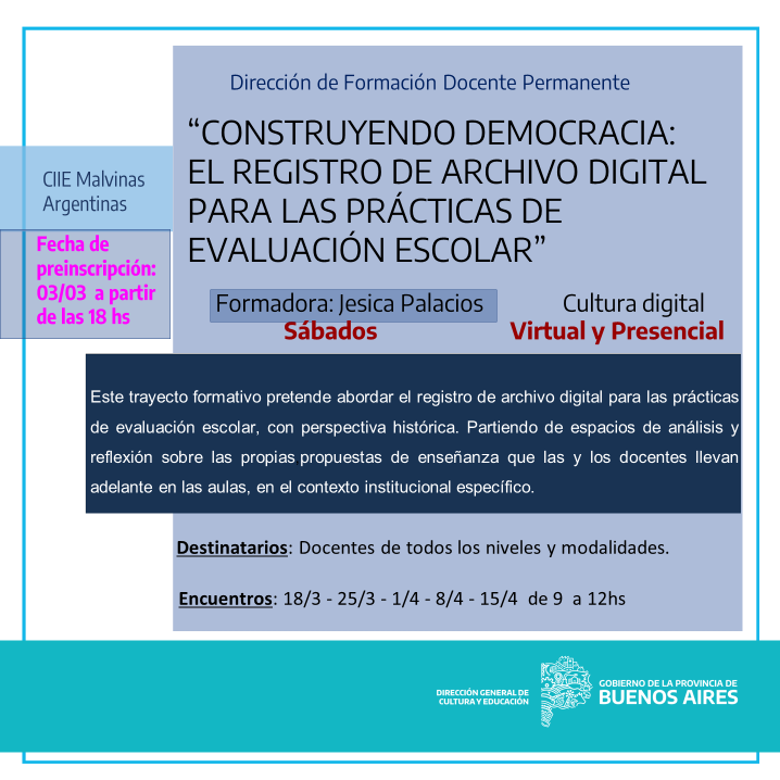 Queridas/os docentes: estas son los talleres (réplicas) fuera de servicio. Compartimos los enlaces para la inscripciòn:
Taller Cultura Digital (Martes):
forms.gle/Pg8BdPFd9VcU2B…
Taller Cultura Digital (Sábado):
forms.gle/wgPj2STTWqP385…