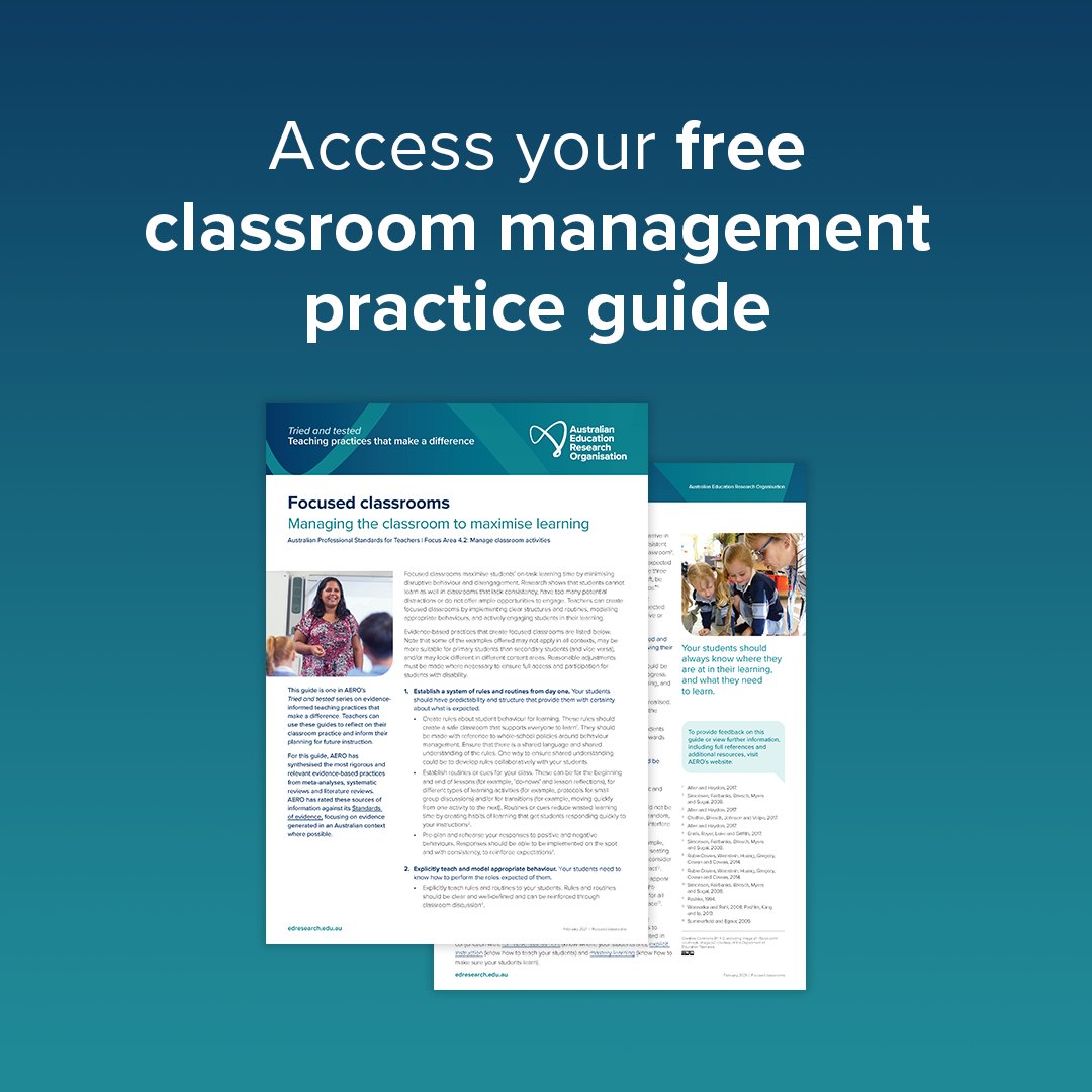 EdResearchAU's tweet photo. Research shows that students cannot learn as well in classrooms that lack consistency, have too many potential distractions or do not ensure engagement with learning. 📖 https://t.co/3FDbgbfagf https://t.co/6Hut0aw0U8