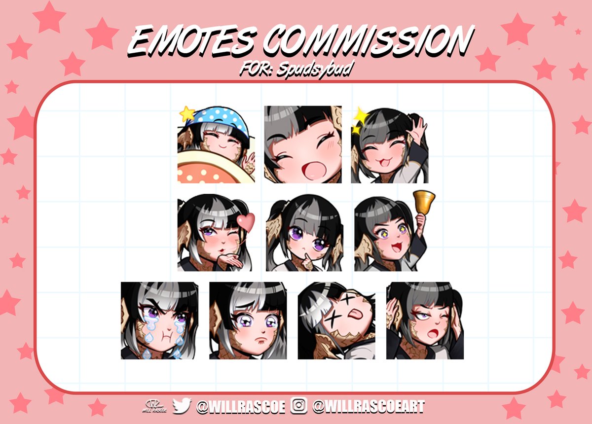 Here is a batch of emotes I recently finished for the streamer Spudsybud. 
 
twitch.tv/spudsybud

Thanks for commissioning me!