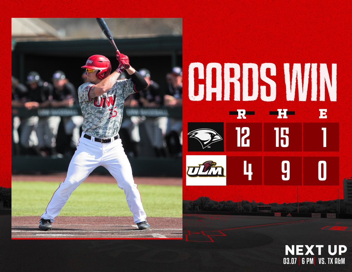 UIWBaseball's tweet photo. Cardinals finish off ULM to complete sweep 

#TheWord https://t.co/KUYGYW9vL1
