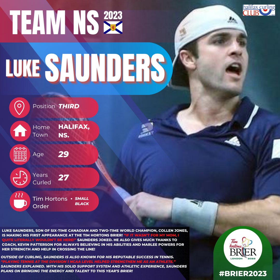 NSCurl's tweet image. Meet Luke Saunders, Team Nova Scotia’s third! 🤩👏💯

#brier2023 #playerprofile