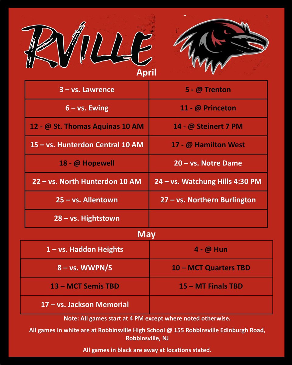 Come out to support Robbinsville High School Softball in our upcoming season. Here’s our schedule:
