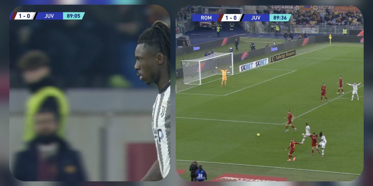 🇮🇹 Moïse Kean ce soir lors de Juve vs Roma. 
89min05 : Entrée en jeu
89min36 : Carton rouge