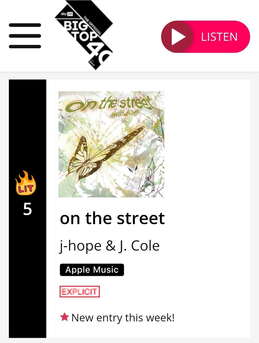 BeautifulSoulB7's tweet photo. 차트인 하기 느무나 어려운 🇬🇧Big Top 40, #Jhope 의
#on_the_street with #JCole 
🏅5위!!!😭🎊

호비는 @BTS_twt, 싸이와 함께 🇬🇧Big Top5 에 차트인한 유일한
🇰🇷가수이자 <🇰🇷솔로가수로서는 지난10년간 최초>로 Top5데뷔!!!

역대🇬🇧BigTop5 🇰🇷성적
강남스타일🥇
다마🥇
버터 🥇
마유 4위
온더스 5위 https://t.co/A70Um0NUK5