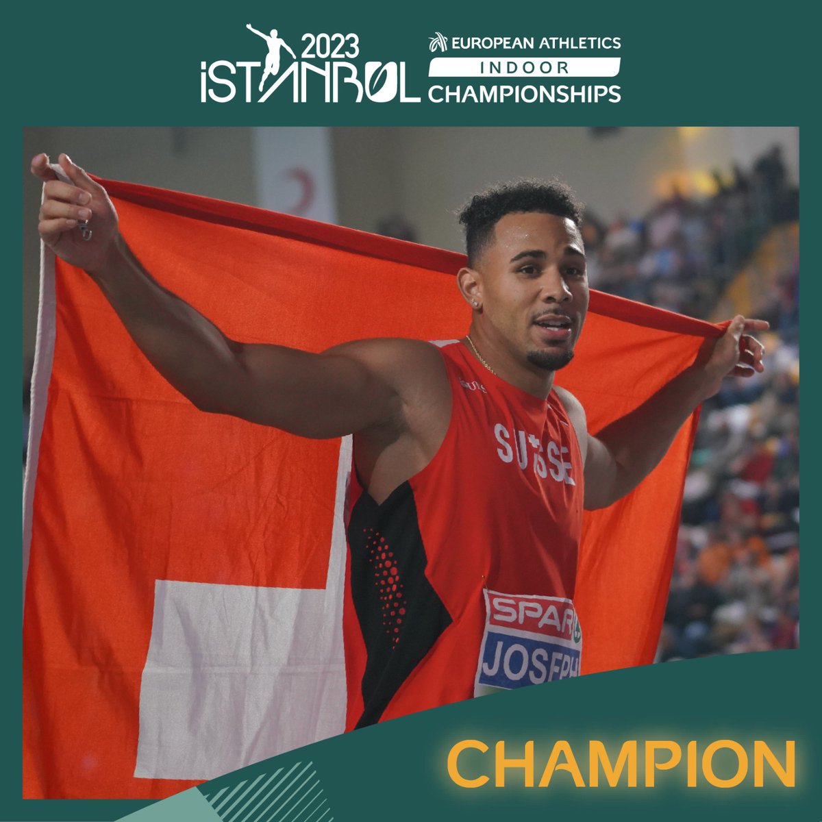 👏👏👏Jason Joseph won Switzerland’s first-ever 🥇 in 60m hurdles in Istanbul. The 24-year-old posted a European leading time of 7.41 seconds to clinch the title. Jakub Szymanski of Poland landed🥈medal in 7.56, while Just Kwaou-Mathey of France got the bronze in 7.59.