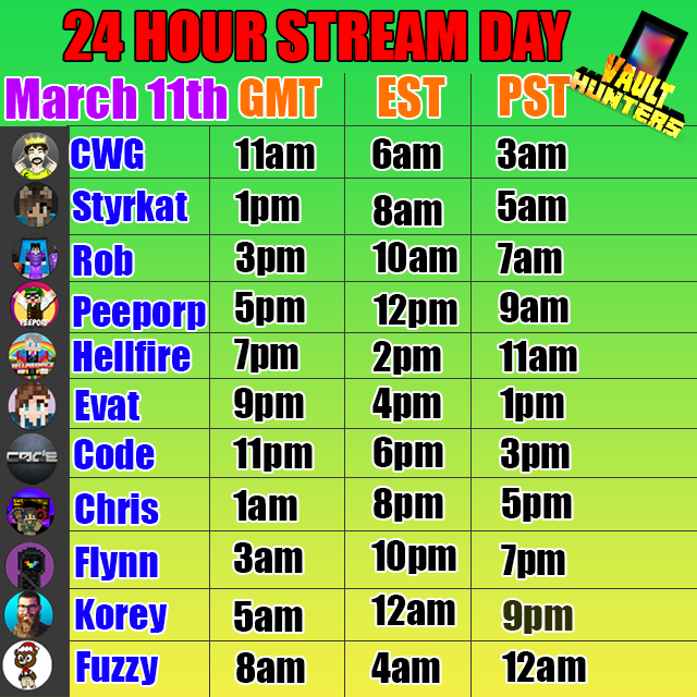 ANNOUNCING 24 HOUR STREAM DAY MARCH 11th, on the VH SMP!!! I'll be leading things off at 6am EST, which is early for me lol, i'll need some coffee.  We hope y'all enjoy 24 hours of live content! 

Hope to see y'all there! :D