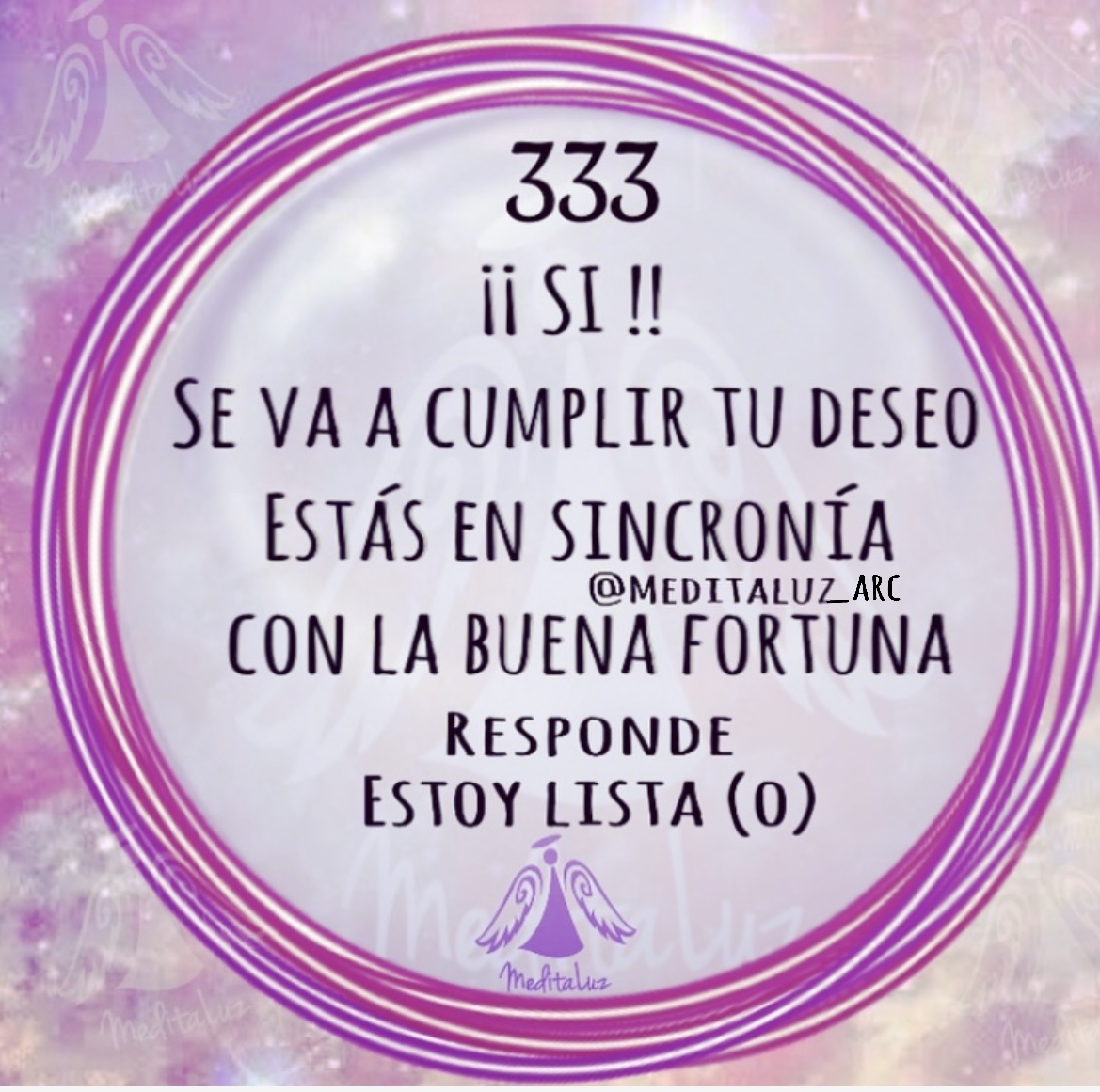Significado número 333

Buena Suerte, Fortuna y sincronía de eventos y/o personas q te ayudan a cumplir tus deseos. El Universo esta trabajando contigo, todo lo q te propongas lo conseguirás
🌀#Afirma
Yo soy cumpliendo mis sueños
🙏🏻♾🕊3️⃣3️⃣3️⃣🕊♾
