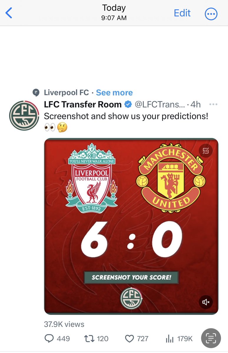 Gunderchez's tweet photo. When I saw this prediction at 9:07am this morning, I thought it was pretty optimistic. I guess it was not optimistic enough. #ynwa @LFC @LFCUSA @LFCTransferRoom @MenInBlazers https://t.co/9DfM9D0CLN