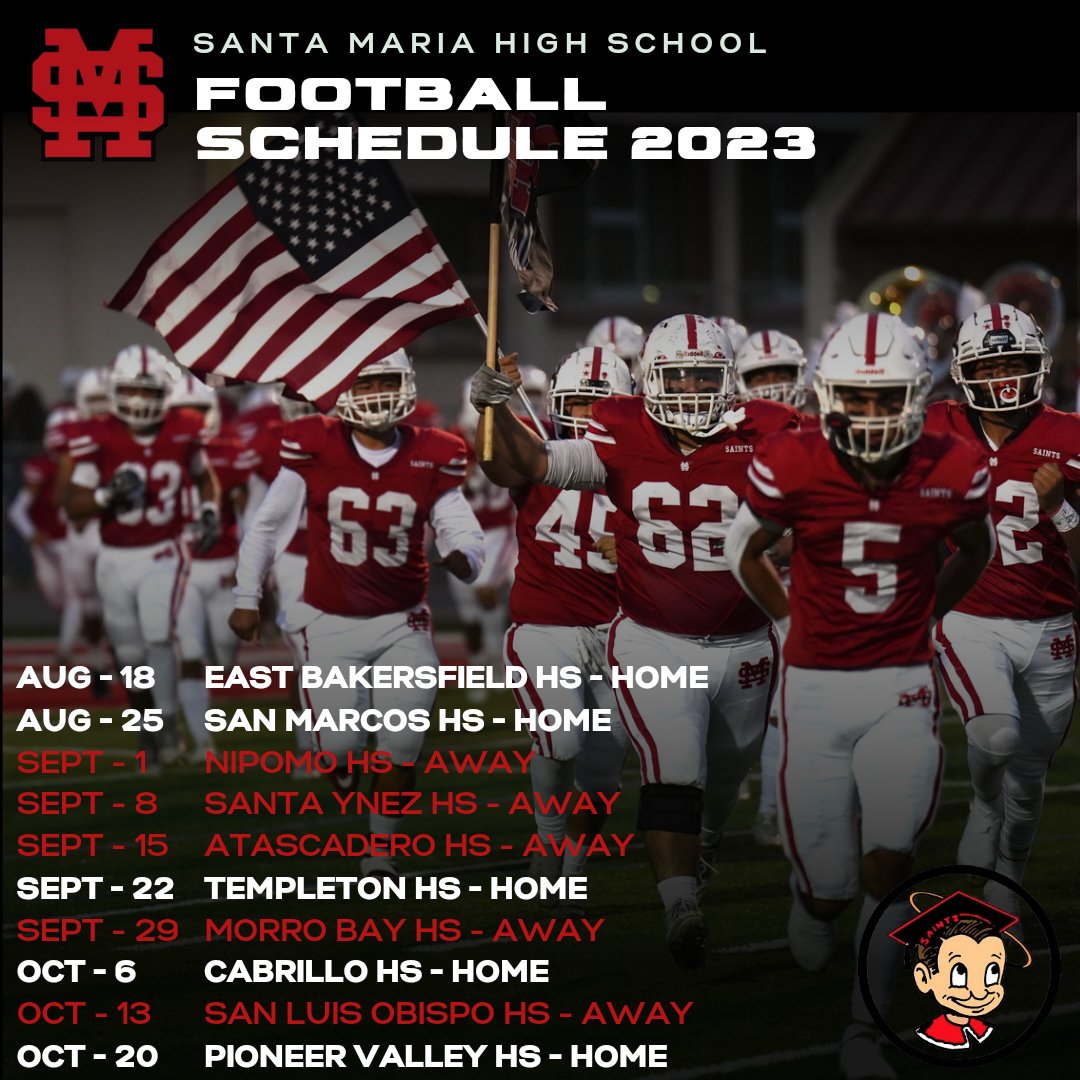 2023 Schedule - Let's go Saints!
<a href="/SMJUHSD/">Santa Maria Joint Union High School District</a> <a href="/SMTSportsDesk/">SMTSportsDesk</a>