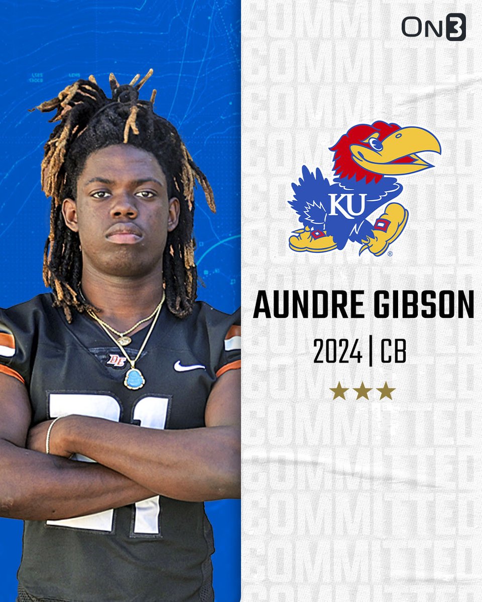 Rivals's tweet photo. 🚨BREAKING🚨 2024 CB Aundre Gibson has committed to Kansas ⭐️

Read: https://t.co/WMc0EMzEnT https://t.co/5lfmMZH2XP