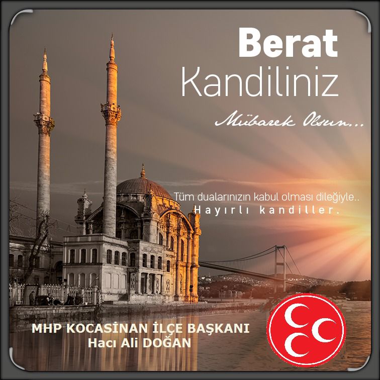 Rahmetlerin en büyüğü, şükürlerin en hayırlısı, bereketlerin en bolu dualarınızla olsun,Berat Kandiliniz mübarek olsun.
#MhpKocasinan
#MhpKocasinanKaçep