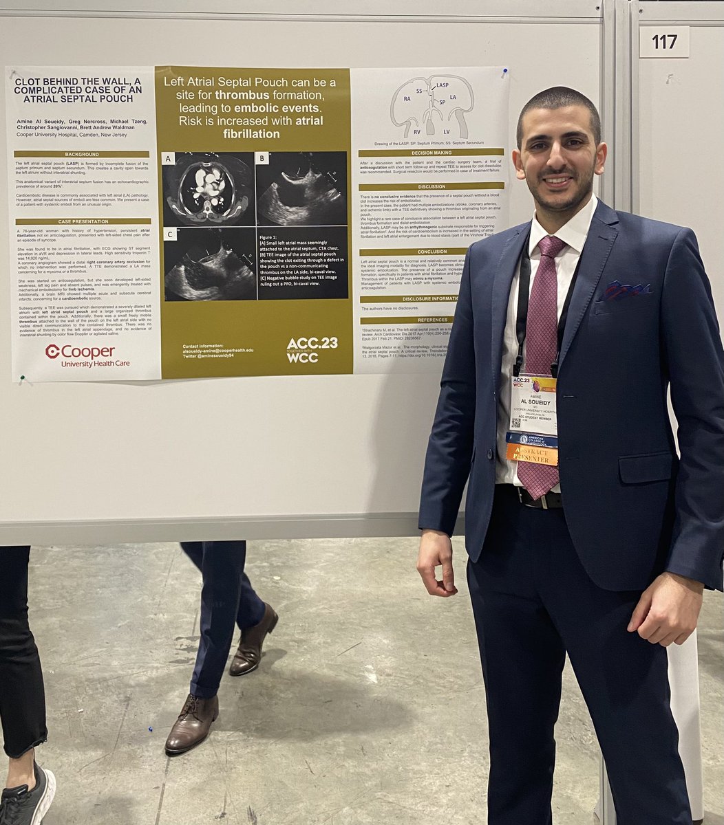 Amine Al Soueidy, MD (@aminesoueidy94) on Twitter photo Proud to present this poster at #ACC23
Atrial septal pouch, diagnosis, complications, management.
<a href="/ACCinTouch/">American College of Cardiology</a>
#WCC2023 Proud to present this poster at #ACC23
Atrial septal pouch, diagnosis, complications, management.
<a href="/ACCinTouch/">American College of Cardiology</a>
#WCC2023