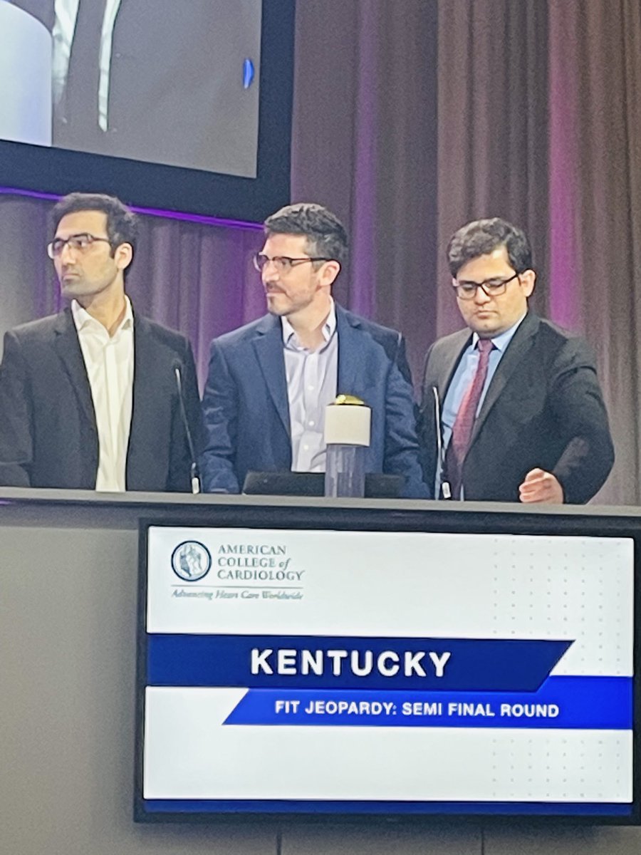 Very proud of our Cardiology Fellows from the UK Bowling Green Campus who represented KY outstandingly at ACC Jeopardy! Dr. Sameer Saleem, Dr. Travis Huffman, Dr. Sajjad Haider ⁦@kentuckyacc⁩