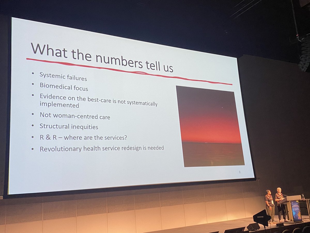 DrTKaituuLino's tweet photo. Brilliant presentation from Yvette Roe and Sue Kildea. Asking us: Are we listening? Sharing outcomes of their Birthing on Country trial and RISE framework; significantly improved outcomes for Australian First Nations women and their babies. The time to implement is NOW @mypsanz https://t.co/KMRP6VpneY