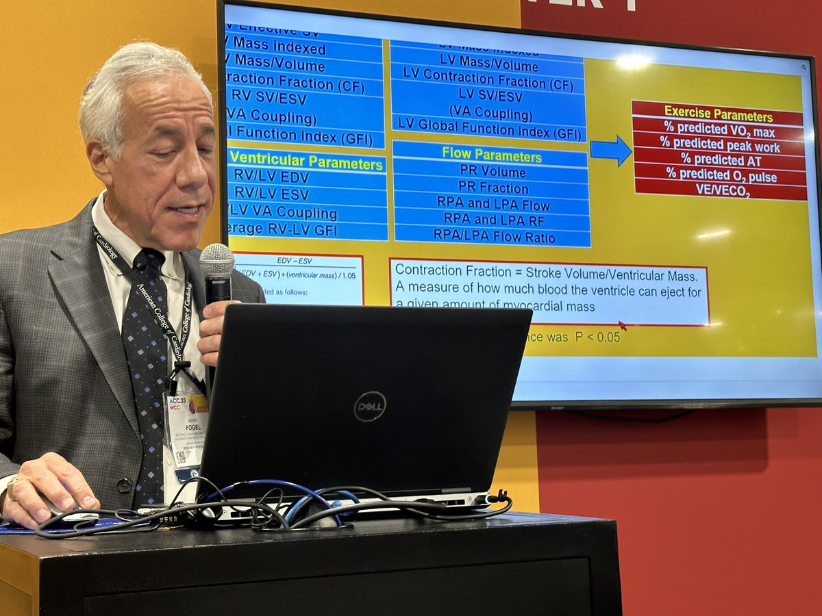 anudodejamd's tweet image. Dr. Fogel sharing contraction fraction ( stroke volume/ RV mass) in rTOF 
🌟 761 pts with rTOF
🌟 CF a/w : % predicted work, % VO2max, % anaerobic threshold and negatively with VE/VCO2
🌟Ratio of R/L 🫁 flow LPA/RPA inversely related % VO2max &amp;amp; %work
@ACCinTouch #ACC23 #ACCACPC