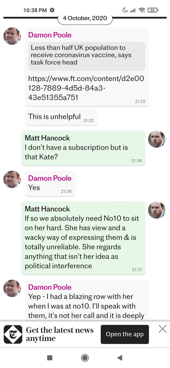 hicksyalex's tweet photo. I worked with Matt Hancock on Covid vaccines - he's a headless chicken https://t.co/ZVwBzs4OFQ https://t.co/K96usAXvsf