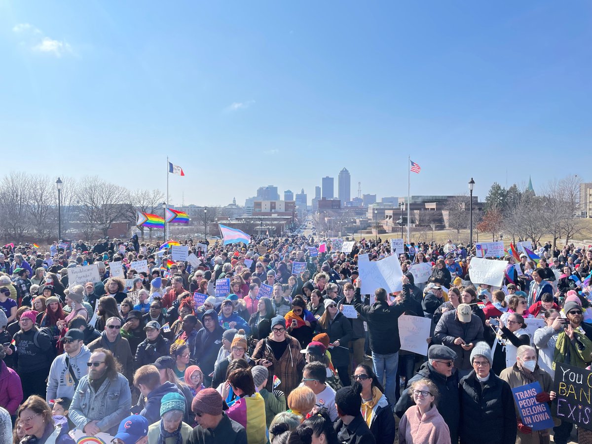 IowaSenate's tweet photo. Today, Iowa students and families showed up to protest all of the anti-LGBTQ bills sponsored by Republican politicians. 
 
Senate Democrats were proud to welcome them to the Iowa State Capitol. #ialegis #wesaygay https://t.co/VSnZ9aOC9g