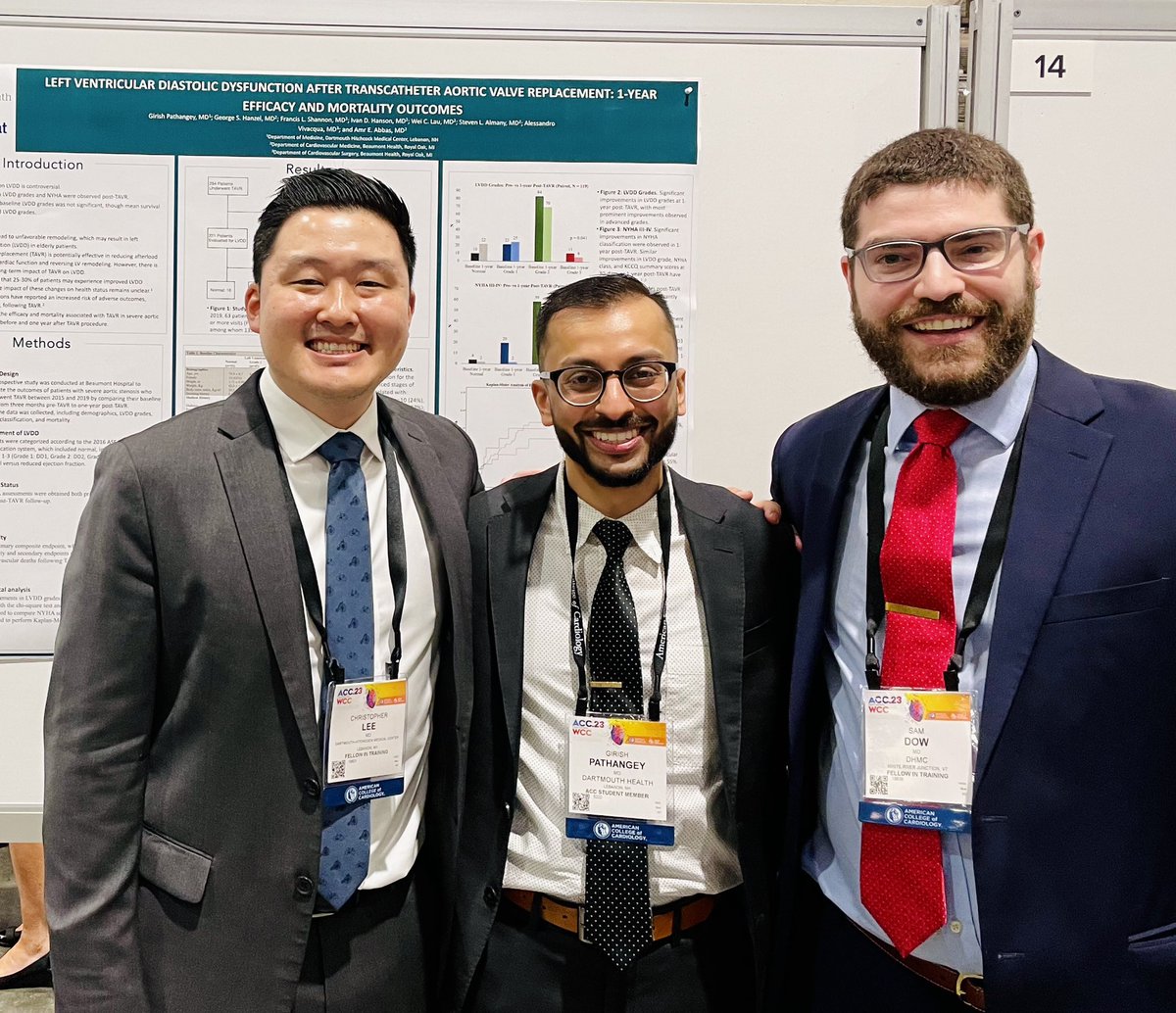 Receiving tremendous support from <a href="/DHMCVascular/">Dartmouth Hitchcock Vascular Surgery</a>. <a href="/c_lee72/">Christopher Lee</a> <a href="/samdowmd/">Sam Dow, MD</a> <a href="/stanhenkin/">Stanislav Henkin</a> <a href="/mnyoung1/">Michael Young</a> <a href="/CynthiaTaub/">Cynthia Taub</a> #ACCEarlyCareer #ACC23 #WCCardio