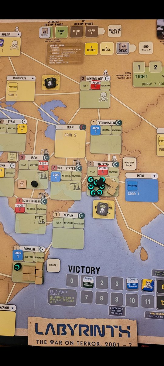 Learning how to play Labryinth  The War on Terror 2001-? by @Volko26 and <a href="/gmtgames/">GMT Games</a>. Got through through playbook and half the deck with <a href="/wetlir/">Russ - Cardboard Conflicts</a>.   Any good playthrough videos or tips and tricks?