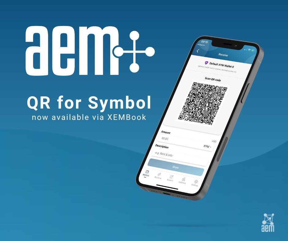 AEM_Algorithm's tweet photo. QR Code Integration for @thesymbolchain is now available on AEM+ 🚀

The latest version of our mobile crypto wallet allows users to read @xembook QR, the most popular payment gateway for #Symbol in Japan.

Learn more about crypto transactions on the go ➡️ https://t.co/BL4Mp07o3L https://t.co/nUg9qizS3K