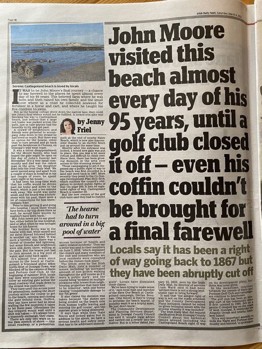 saveCGbeach's tweet photo. @jenny_friel a beautiful article in Saturday’s @irishdailymail about closing off public rights of way  at castlegoland beach. @donegalcouncil need to step up and protect @saveCGbeach @Donegal_News @HighlandNews @AnthonyMolloy92 https://t.co/X8y3caKA84