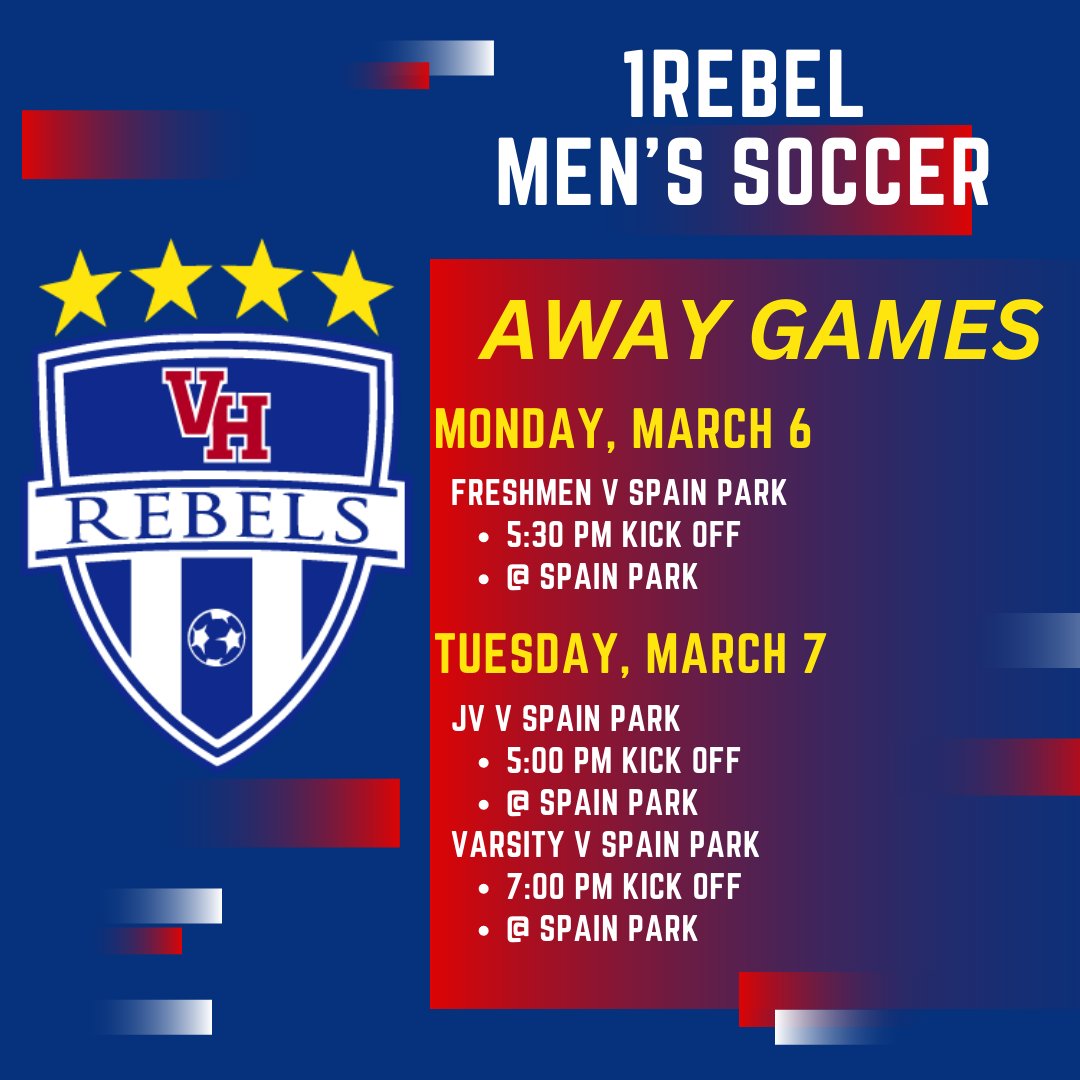 Catch 1Rebel Men's Soccer on the road at Oak Mountain this Monday and Tuesday...