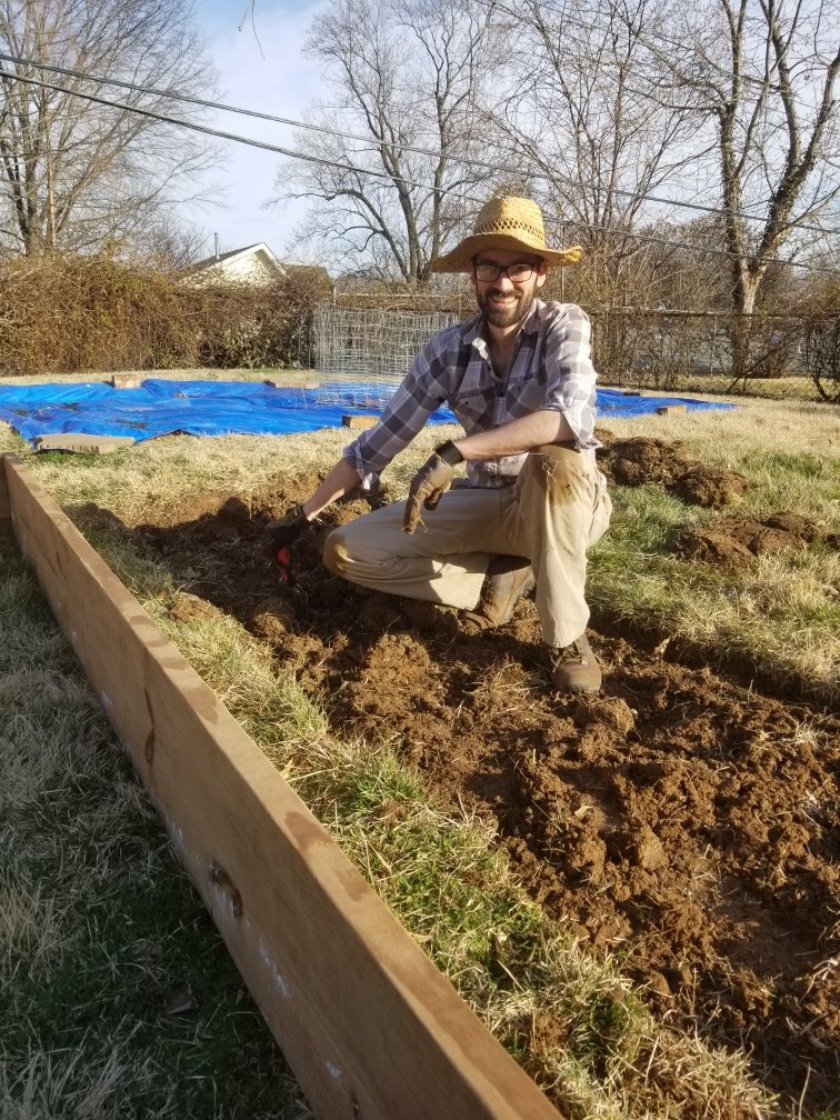 Gardening begins! Got the first of 3 new boxes built, dug in, and leveled. Two to go, then adding soil and prepping the main garden before the planting begins!