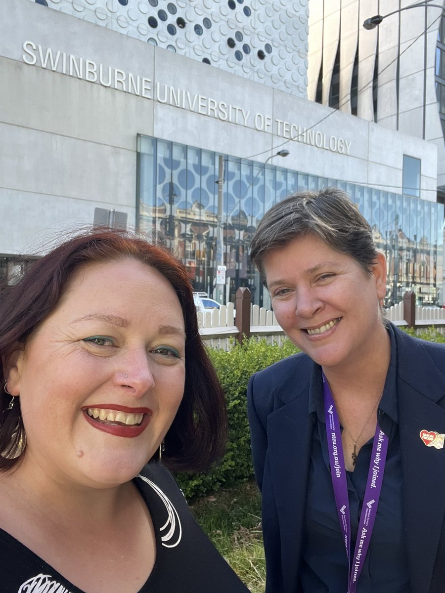 Hey @Swinburne, can’t wait to hear you’ve reached union negotiated Enterprise Agreement that improves the #workingConditions that underpin student experiences, learning, and research and engagement. #BranchPresidentBusiness with @julie_kimber @NTEUSwinburne @NTEUnion