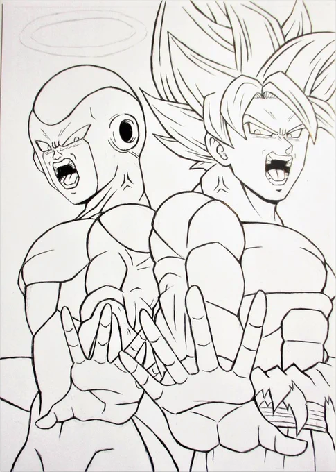 ドラゴンボールの孫悟空&フリーザの 線画(ペン入れ)です🖋 後日、色塗り予定です😌 #ドラゴンボール #孫悟空 #フリーザ #illustration #アナログ #イラスト #絵描きさんと繋がりたい